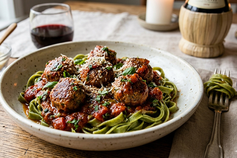 húsgombóc tésztával