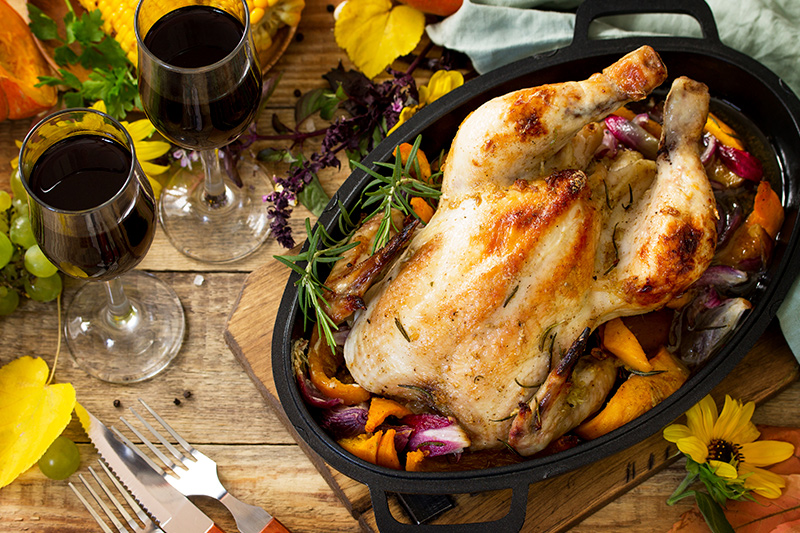 sült csirke sült zöldségekkel